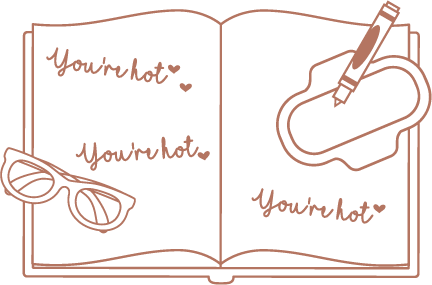 brown illustration of a book and pen